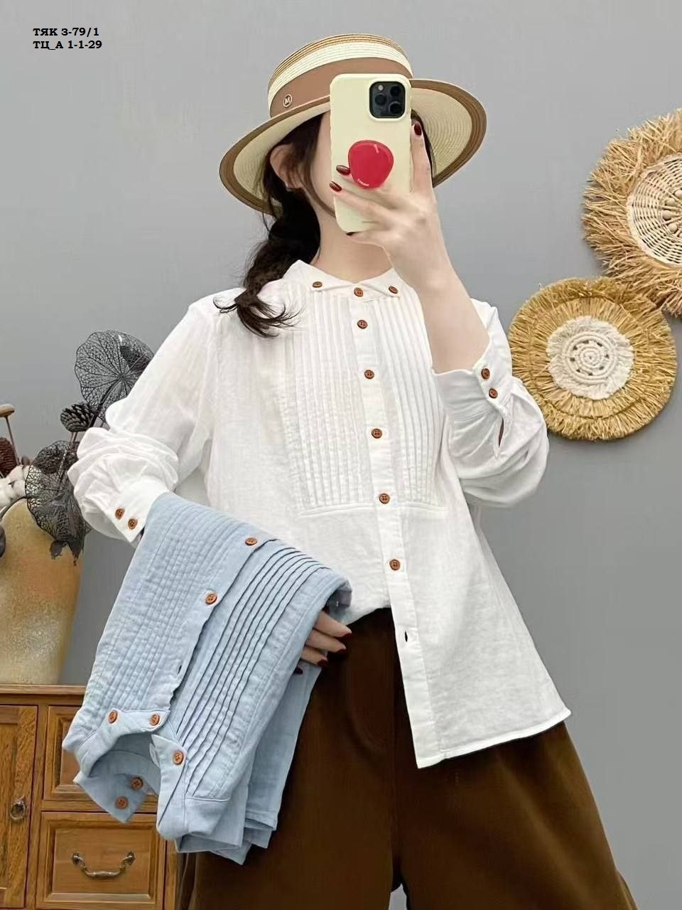 женская винтажная льняная рубашка johnature,женская рубашка,женская рубашка из хлопка и льна,льняная рубашка женская,повседневная рубашка