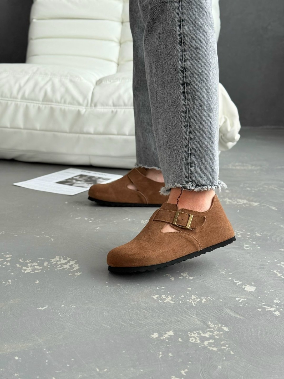 ,сабо замшевые закрытые биркинштоки birkenstock,женская , на плоской подошве,туфли на плоской подошве