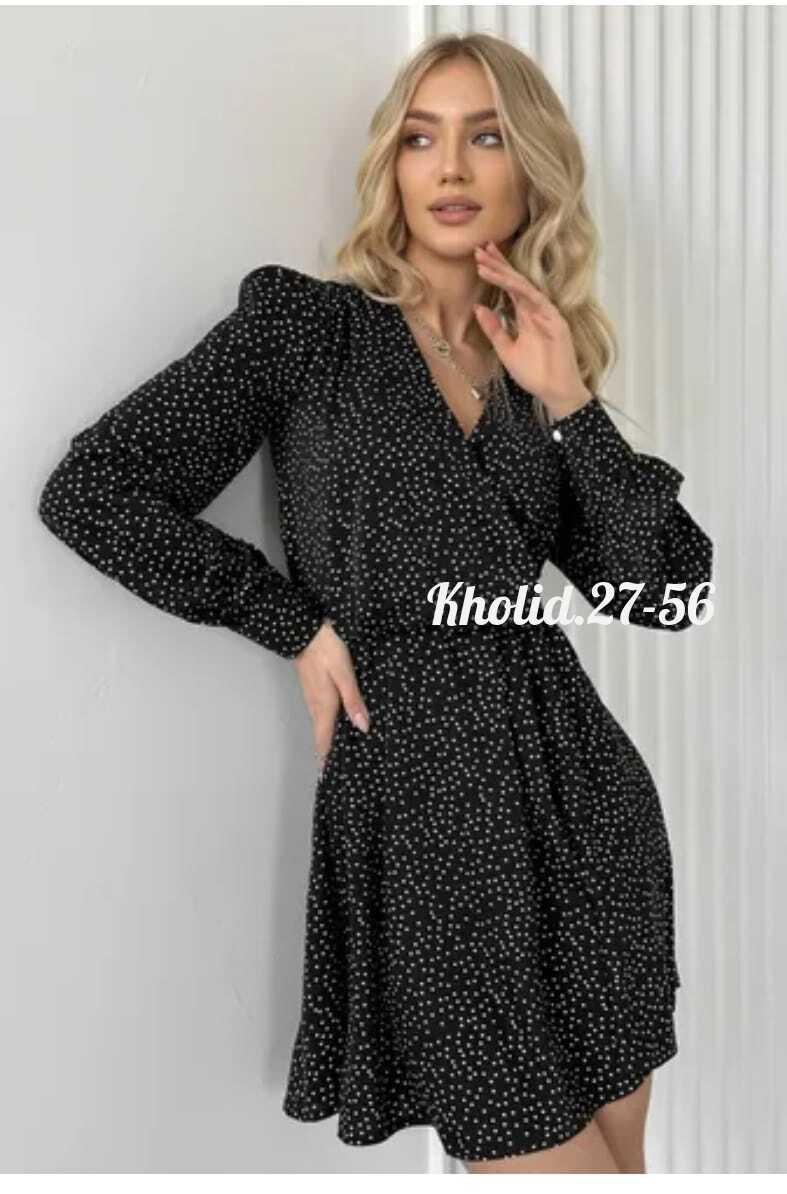 платье женское черное длинное вискозное с поясом горох,женское платье,платье идеальное,платье,платье с поясом