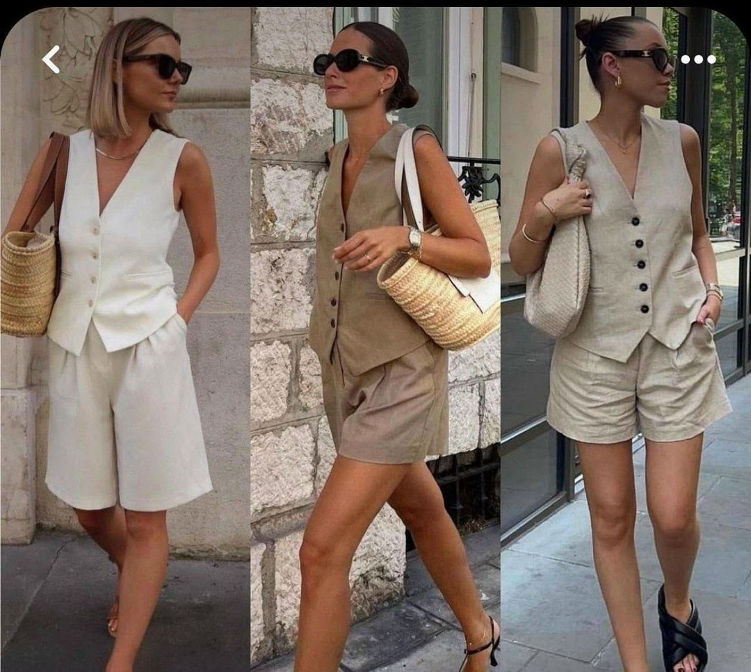 костюм женский с шортами,костюм с шортами и жилеткой,летние костюмы,модные наряды