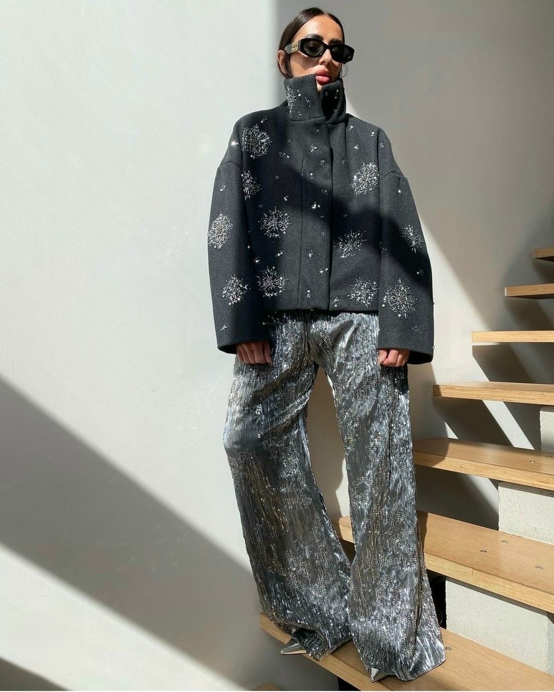 шерстяное пальто с вышивкой снежинка,роскошное пальто с бисером,винтажная куртка со снежинками и блестками для женщин,пальто с вышивкой,женская шерстяная куртка с воротником-стойкой со снежинками и би