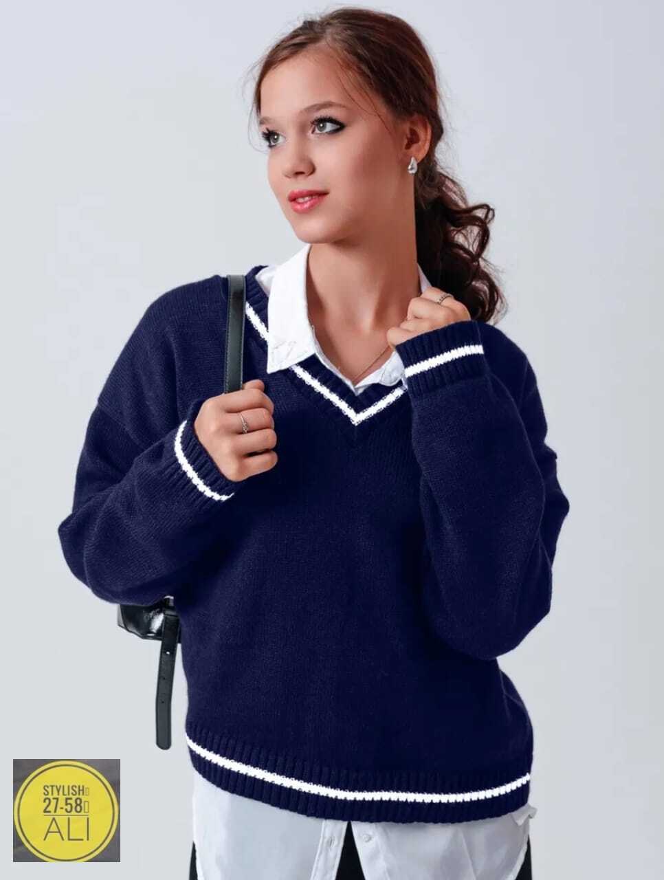 джемпер женский,джемпер romgil тз887ш темно-синий, молочный,модный женский свитер,джемпер пуловер,женская кофта