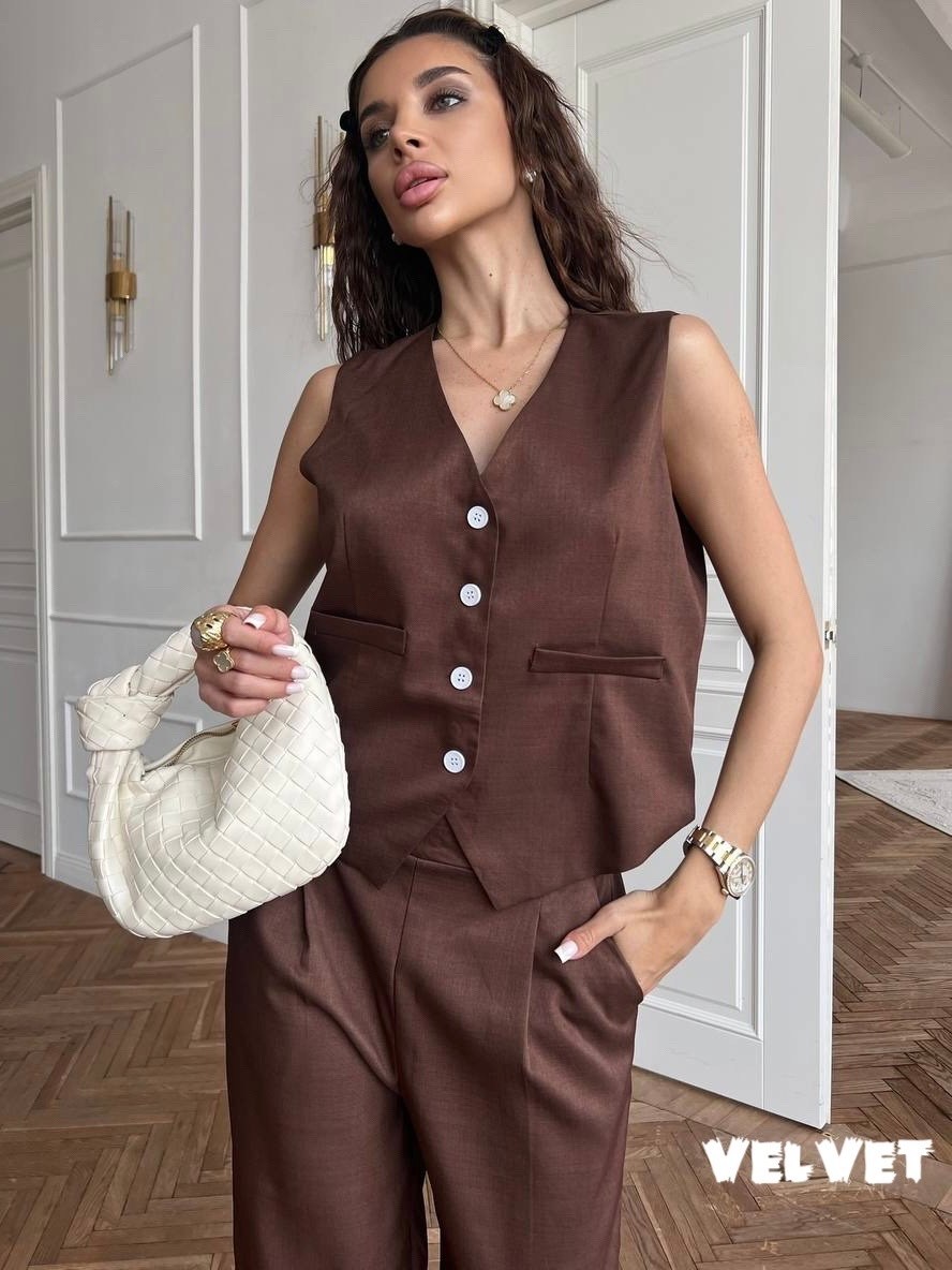 костюм из льна женский брюки и жилет,брючный костюм,брюки палаццо и жилет костюм,брюки и жилетка женская,брючный костюм с жилеткой женский