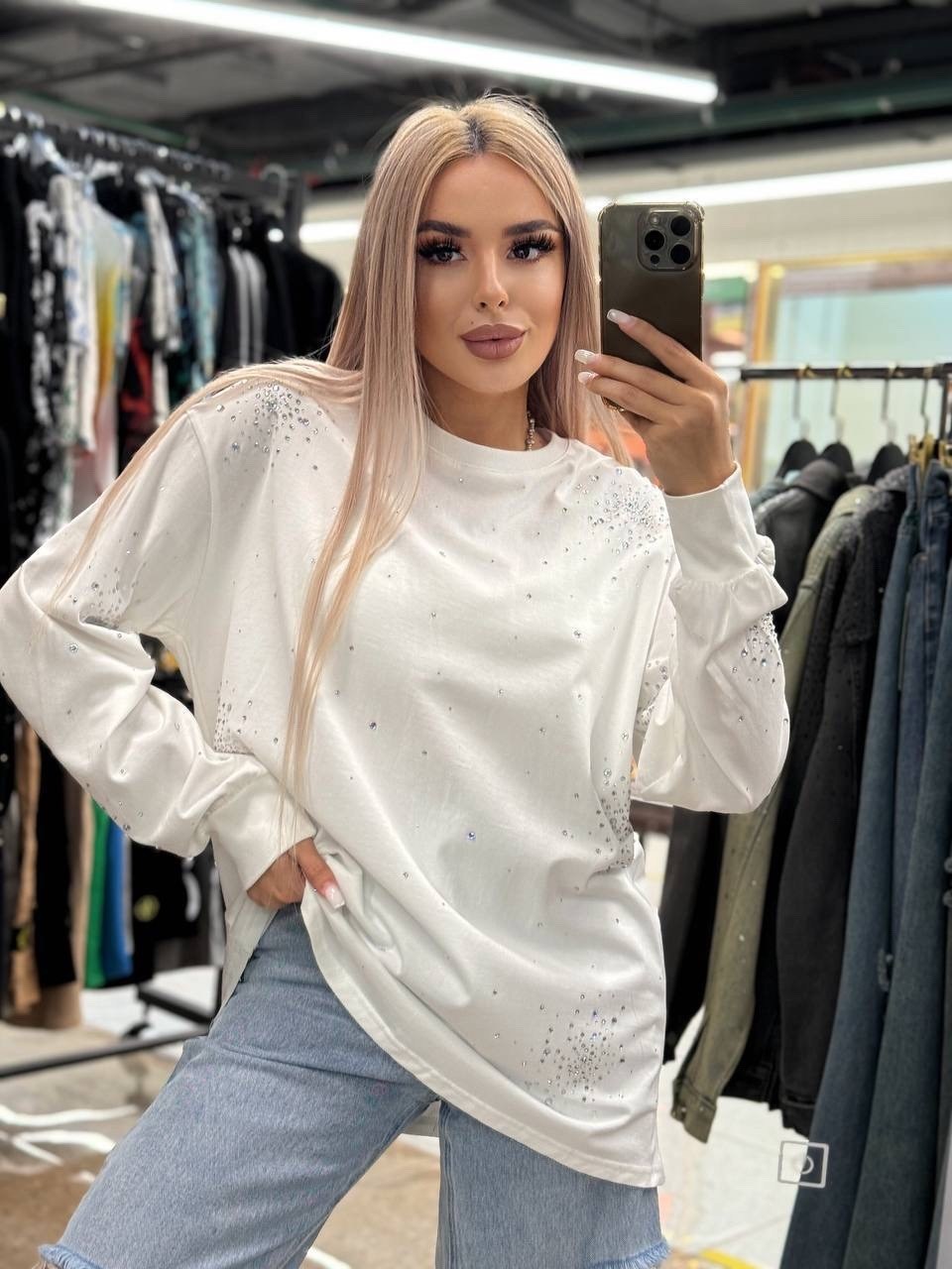 кофта женская,свитшот женская,свитшот со стразами,свитшот женский белый,оверсайз свитшот