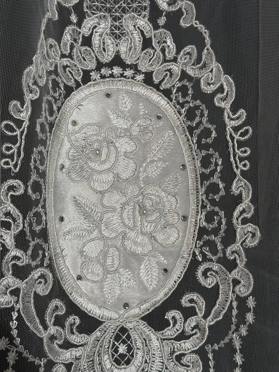 тюль с вышивкой,тюль сетка-вышивка белый 300 x 270 см,тюль со стразами,тюль,тюль-сетка с вышивкой