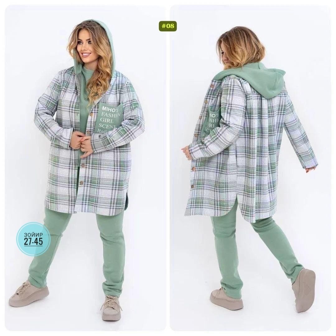костюм женский на флисе,кардиган женский в клетку,стильное пальто,синий теплый женский костюм-тройка с кардиганом в клетку,костюм женский тройка