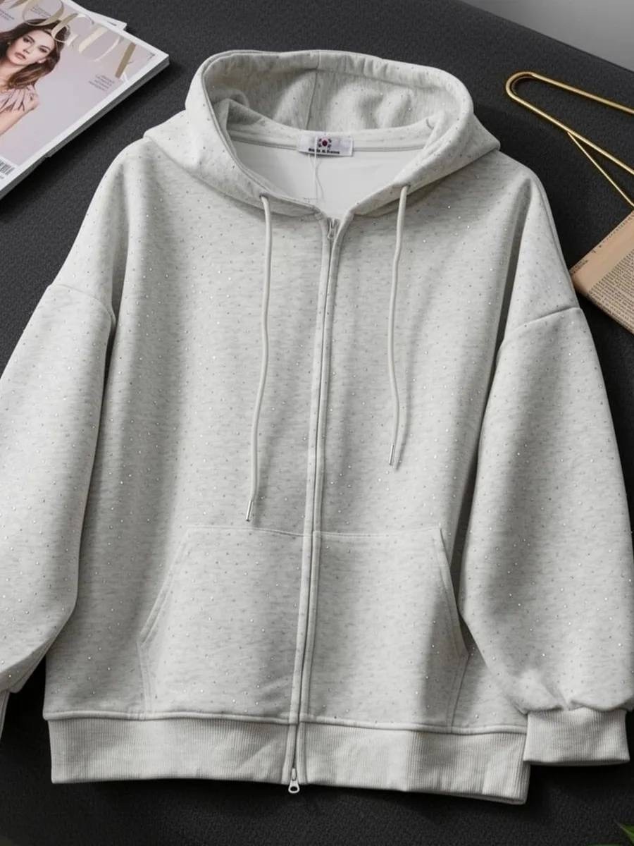 толстовка,толстовка со стразами,худи на молнии с камушками balenciaga,толстовка с капюшоном,кофта женская