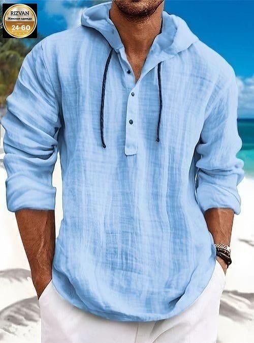 рубашка пляжная с капюшоном,льняная рубашка летняя,рубашка мужская с капюшоном,рубашка льняная мужская,рубашка с капюшоном