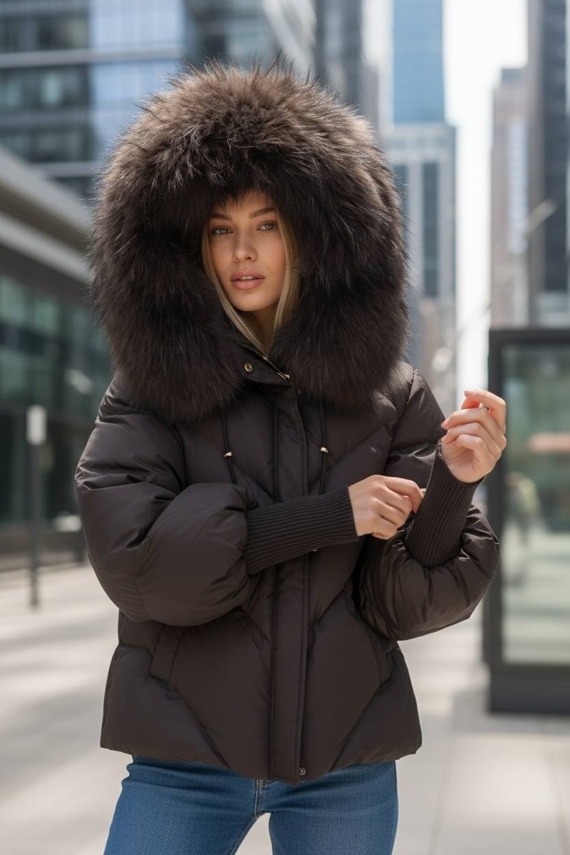пуховики с натуральным мехом,женский пуховик на белом утином пуху с воротником из меха чернобурки,женский пуховик с меховым воротником,куртка с меховым капюшоном,женский пуховик на белом утином пуху с
