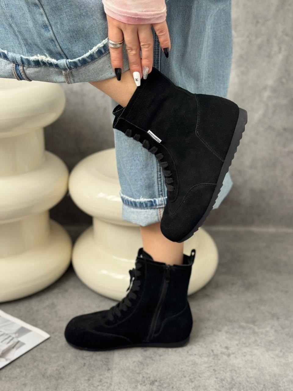 ,женские ботинки,замшевые ботинки,ботинки замшевые зимние,ботинки женские замшевые черные на шнурках и с замком зимние