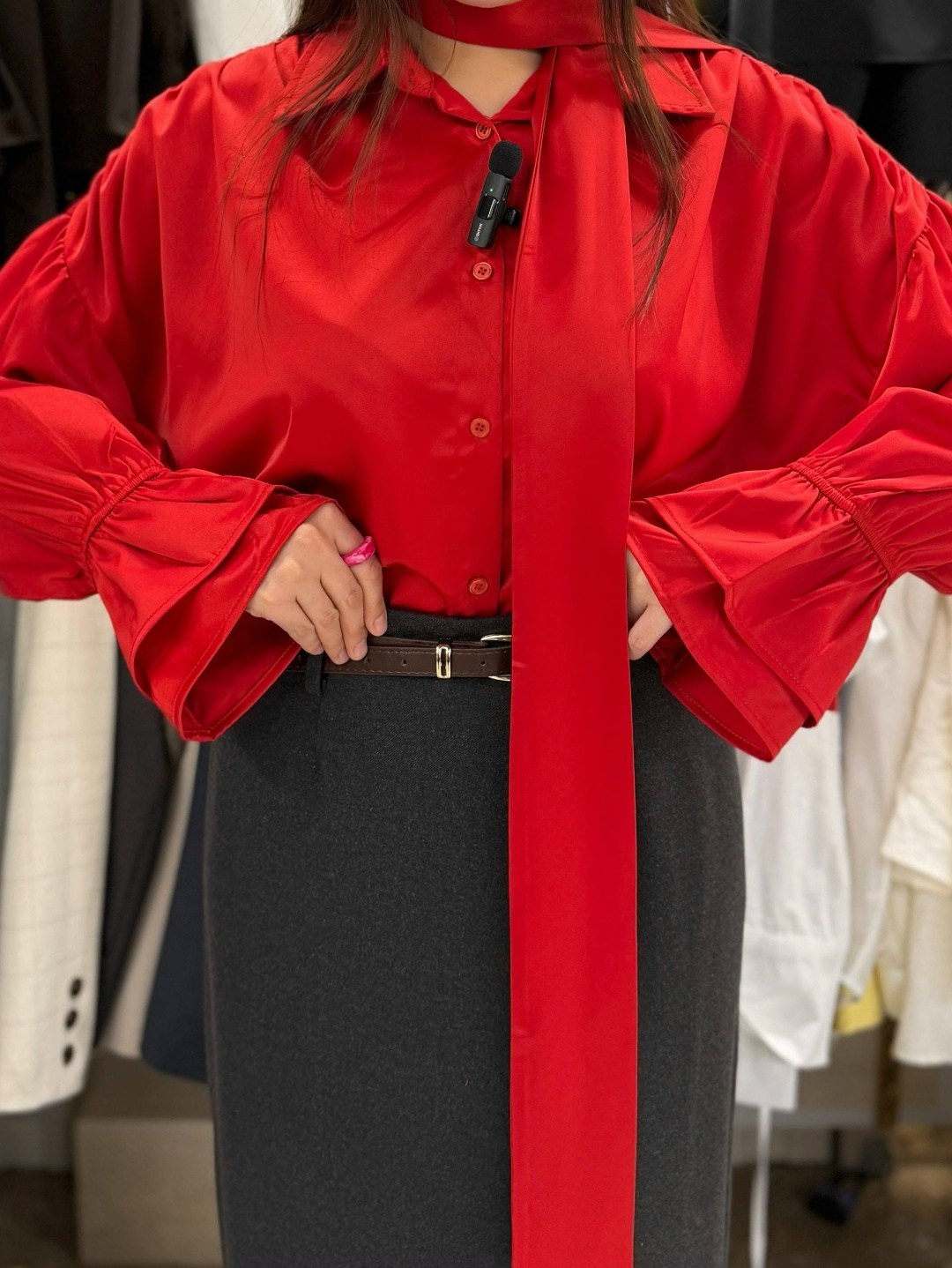 блуза mislana 1149 красный,блузка женская,рубашка женская,модная яркая блуза с воротником и складками в стиле casual mislana 1149 красный,блуза