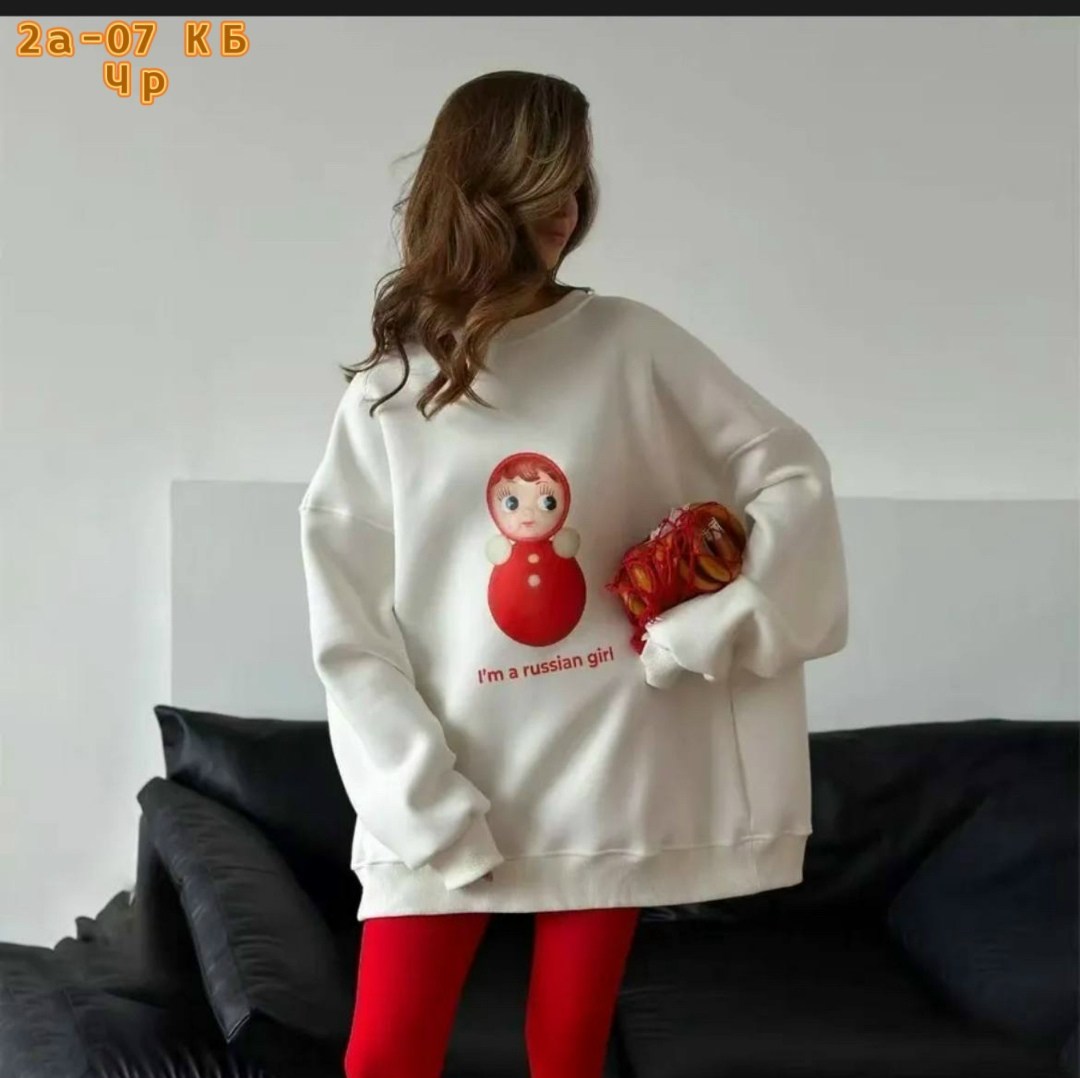 женская толстовка,худи женское,свитшот женский "russian girl",худи оверсайз с принтом и начесом,свитшот женский оверсайз
