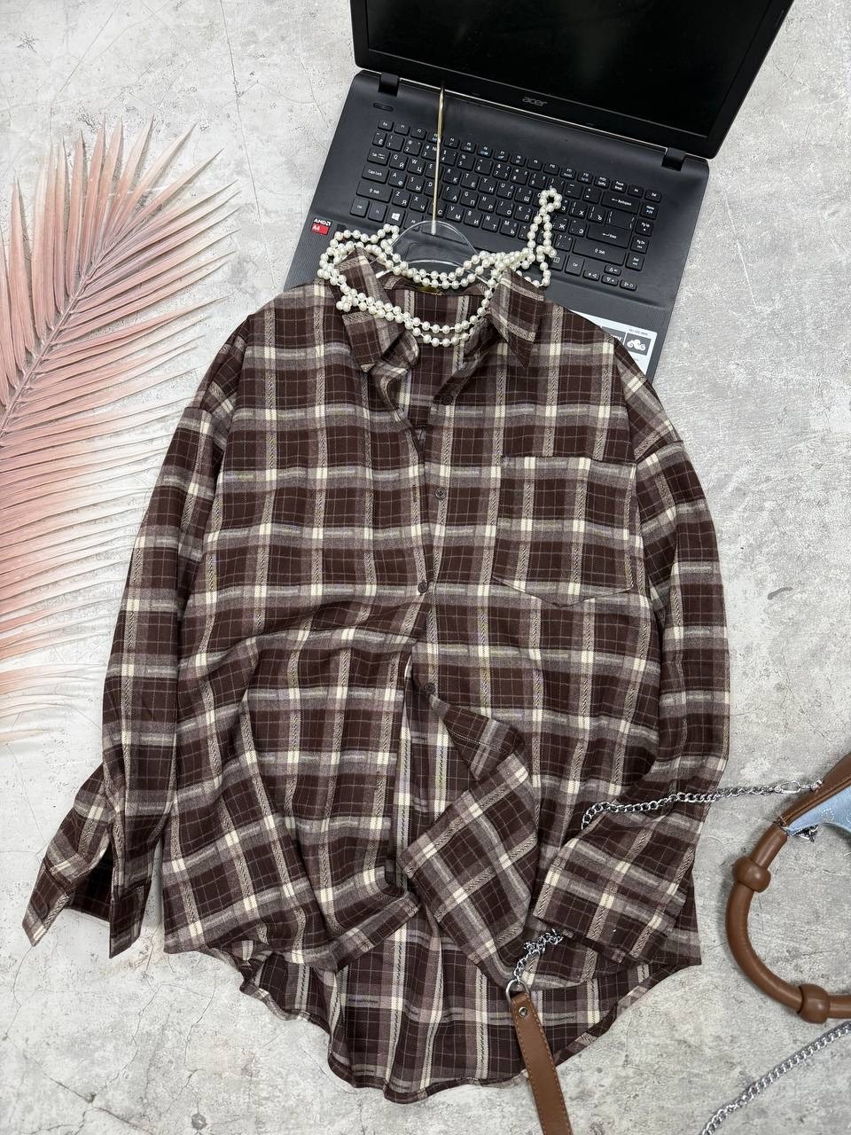 рубашка коричневая в клетку оверсайз удлиненная arsshopp,женская рубашка в клетку,рубашка в клетку оверсайз женская,рубашка клетка,клетчатая рубашка