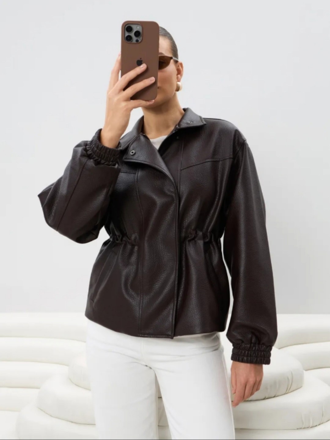 куртка кожаная,куртка бомбер,женская кожаная куртка,женская куртка из искусственной кожи,куртка-бомбер свободного кроя topshop из искусственной кожи коричневого цвета