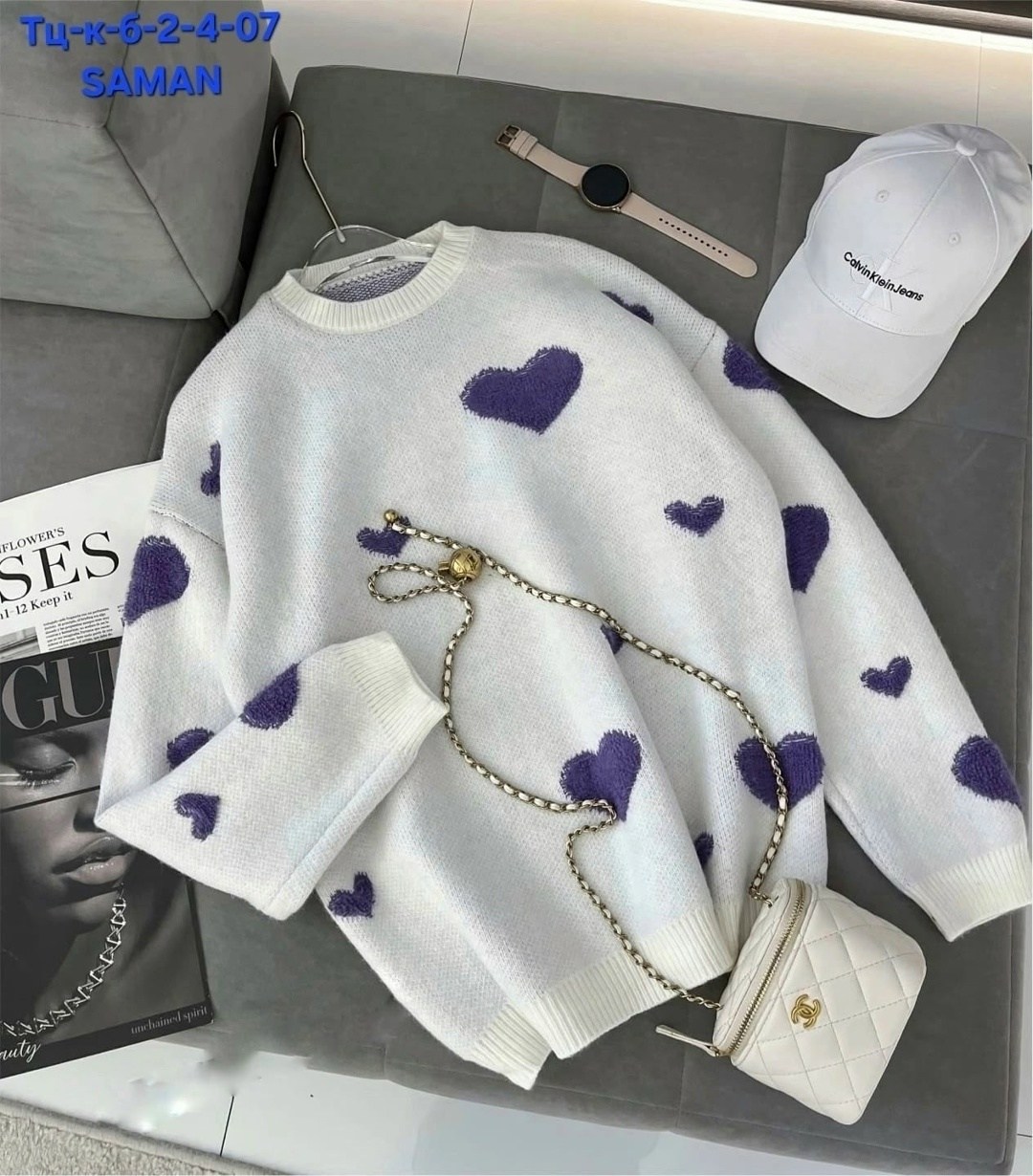 свитер оверсайз с сердечками,кофта женская свитер,свитер модный,кофта женская,женский свитер