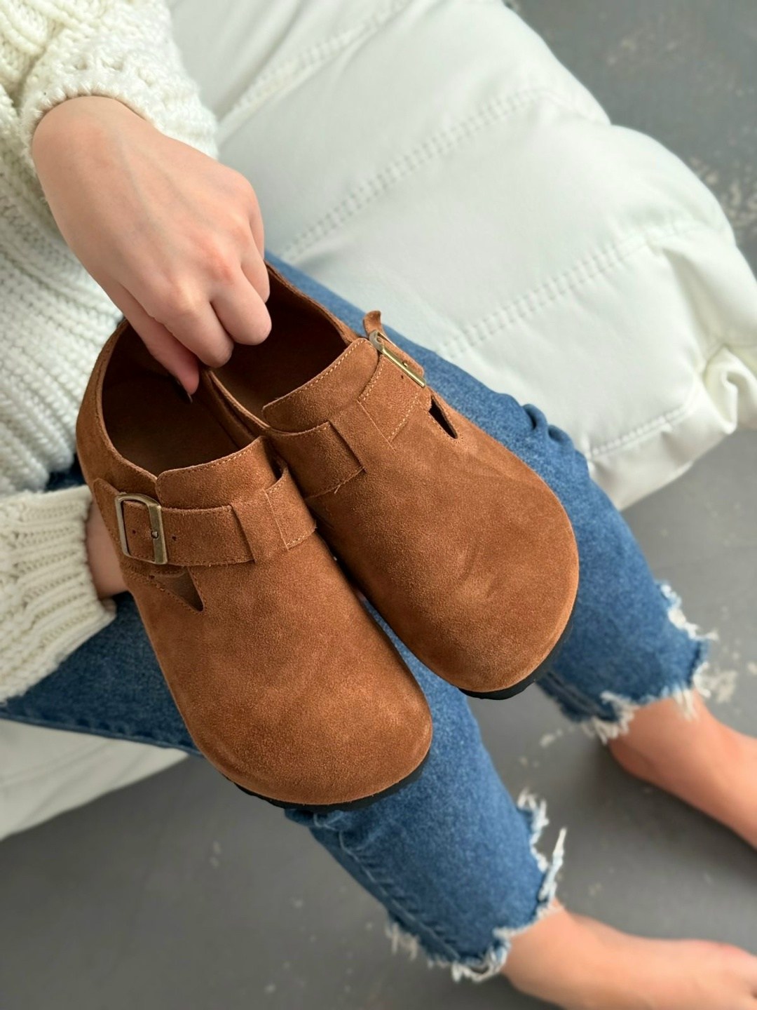 ,сабо замшевые закрытые биркинштоки birkenstock,женская ,туфли на плоской подошве, на плоской подошве