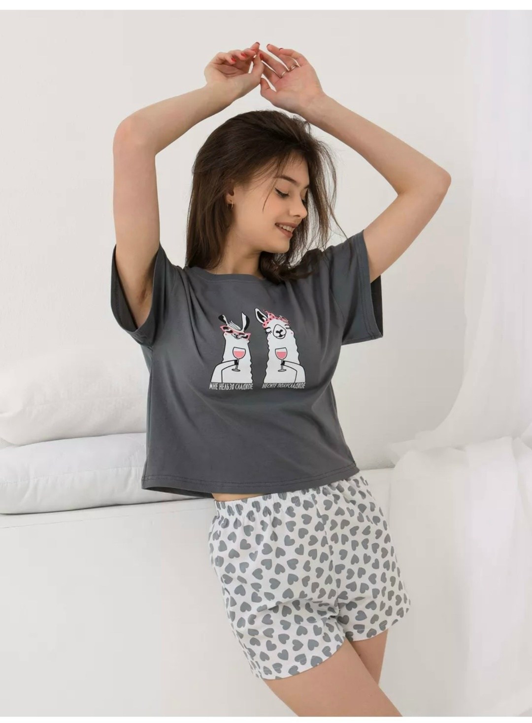 пижама женская,женская пижама с бриджами,пижама женская с шортам,пижама лама,пижама с шортами