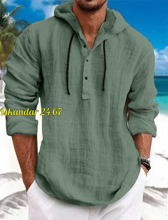 рубашка мужская с капюшоном,рубашка льняная мужская,рубашка с капюшоном,мужская повседневная рубашка,рубашка мужская летняя