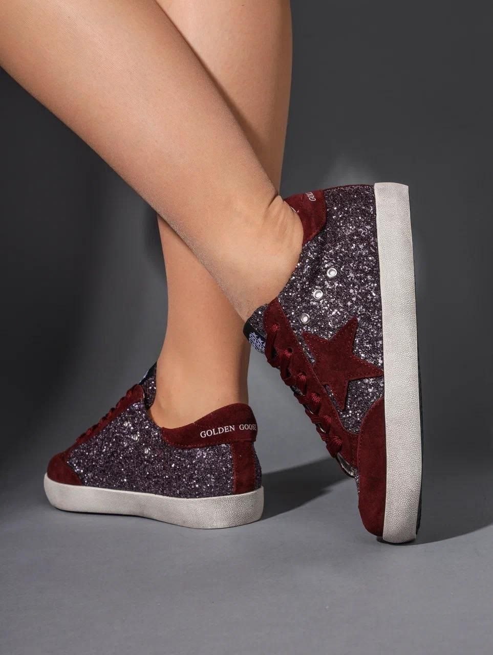 кроссовки golden goose с пайетками на платформе,,кроссовки golden goose,женская ,коричневые кроссовки