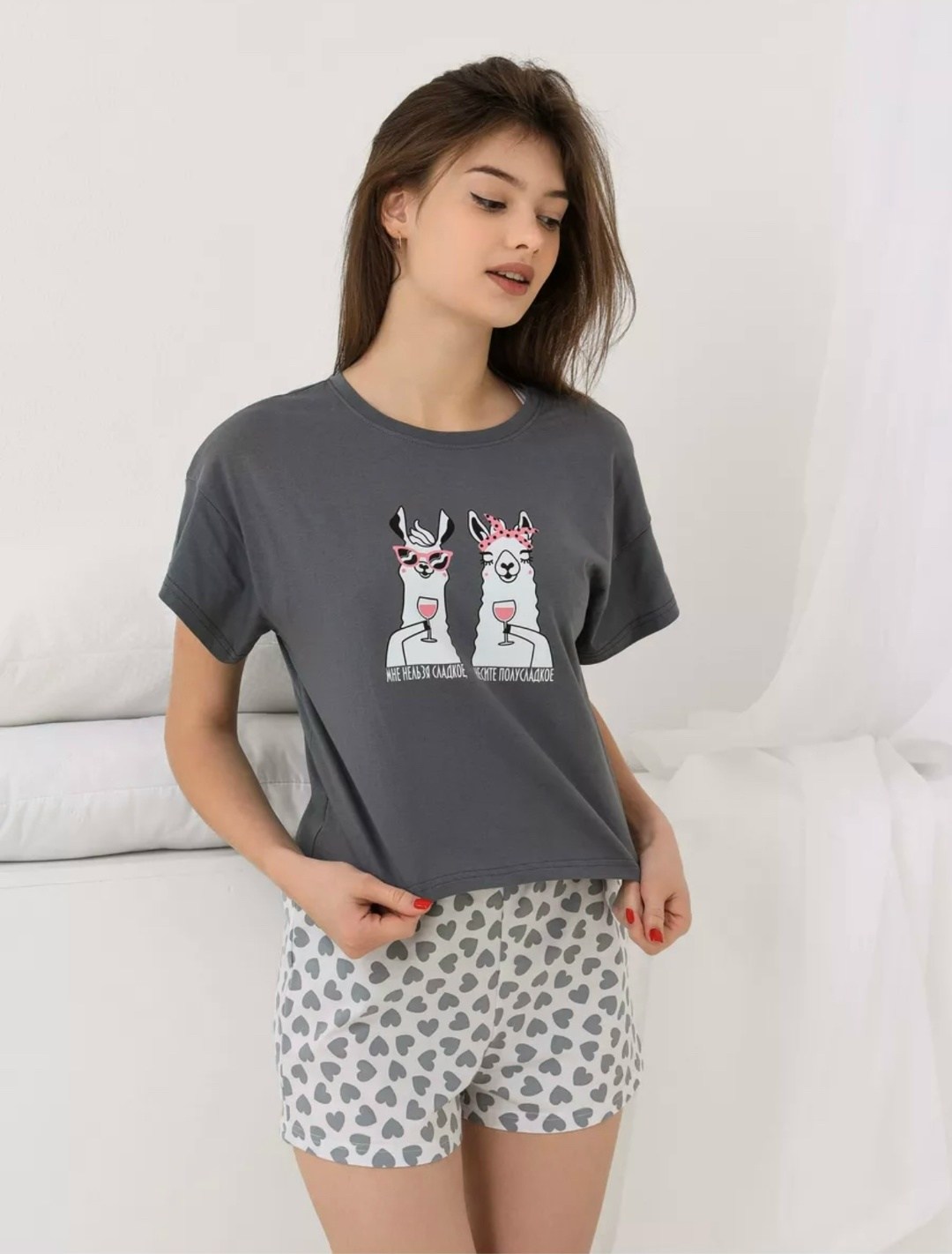 пижама женская,женская пижама с бриджами,пижама женская с шортам,пижама лама,пижама с шортами
