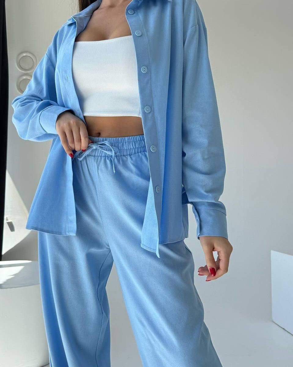 брючный костюм,костюм женский,костюм с брюками,костюм голубой,синий костюм женский