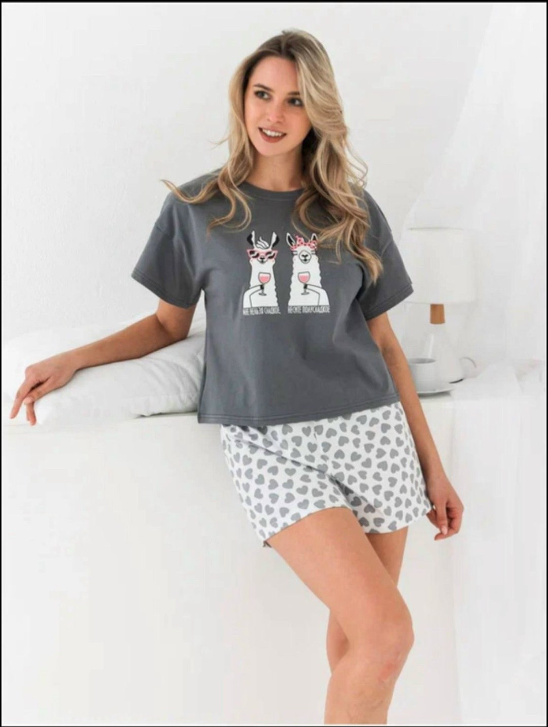 пижама женская,женская пижама с бриджами,пижама женская с шортам,пижама лама,пижама с шортами
