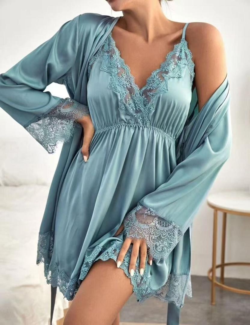 комплект халат и сорочка женская,женская ночная рубашка,комплект пеньюар,сексуальная ночная рубашка,ночная рубашка