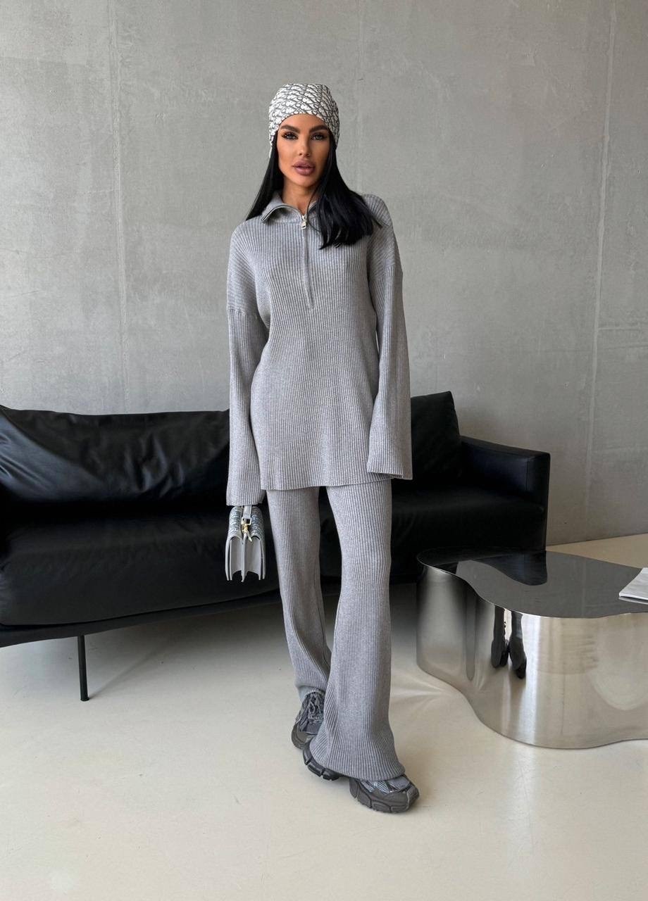 стильные костюмы,оверсайз костюм,трикотажный костюм лапша с брюками,трикотажный костюм с брюками,женский костюм серый