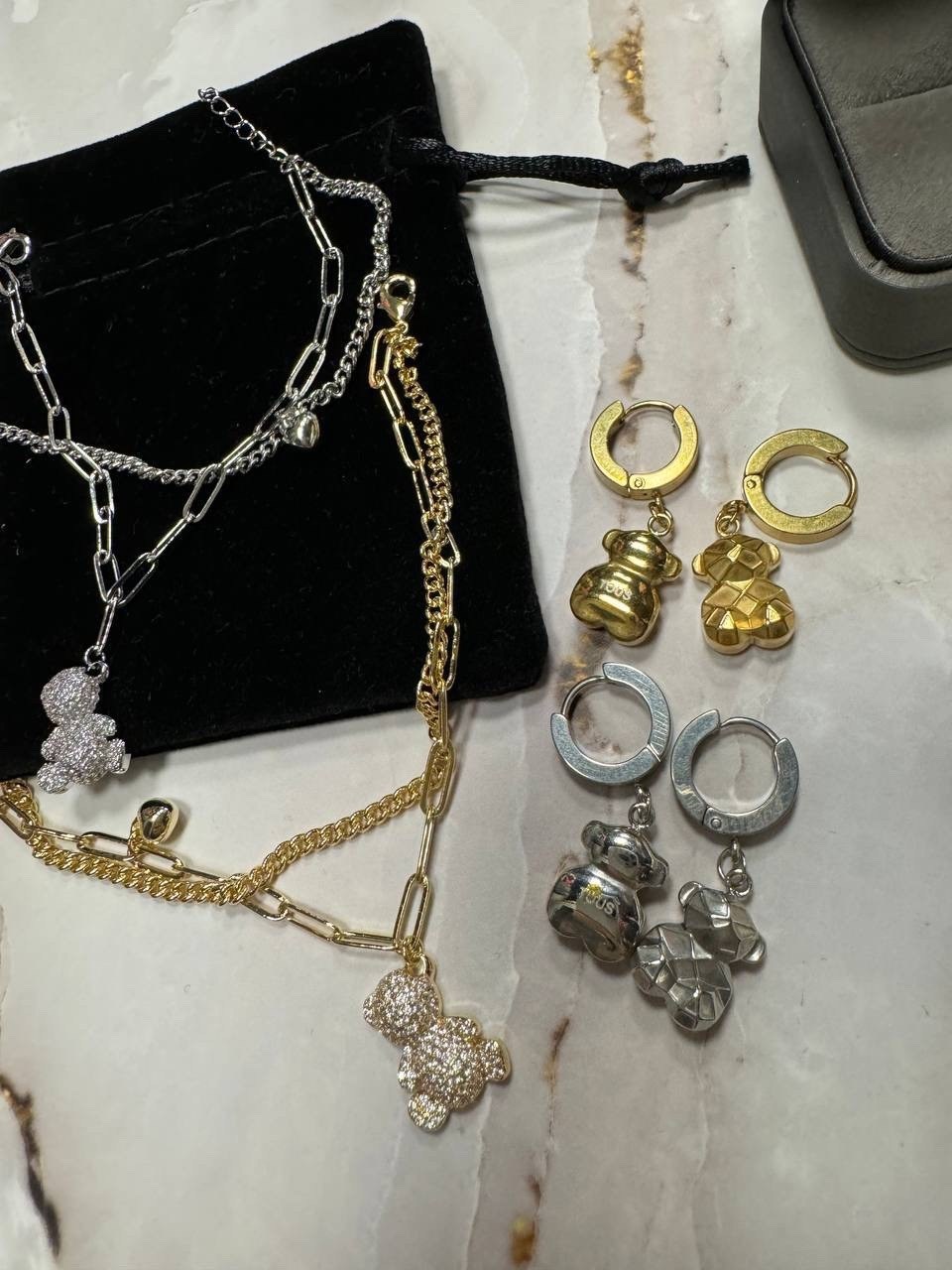 подвеска мишка,подвеска двойная с мишками,ожерелье с подвесками,тоус ювелирные украшения мишки,цепочки