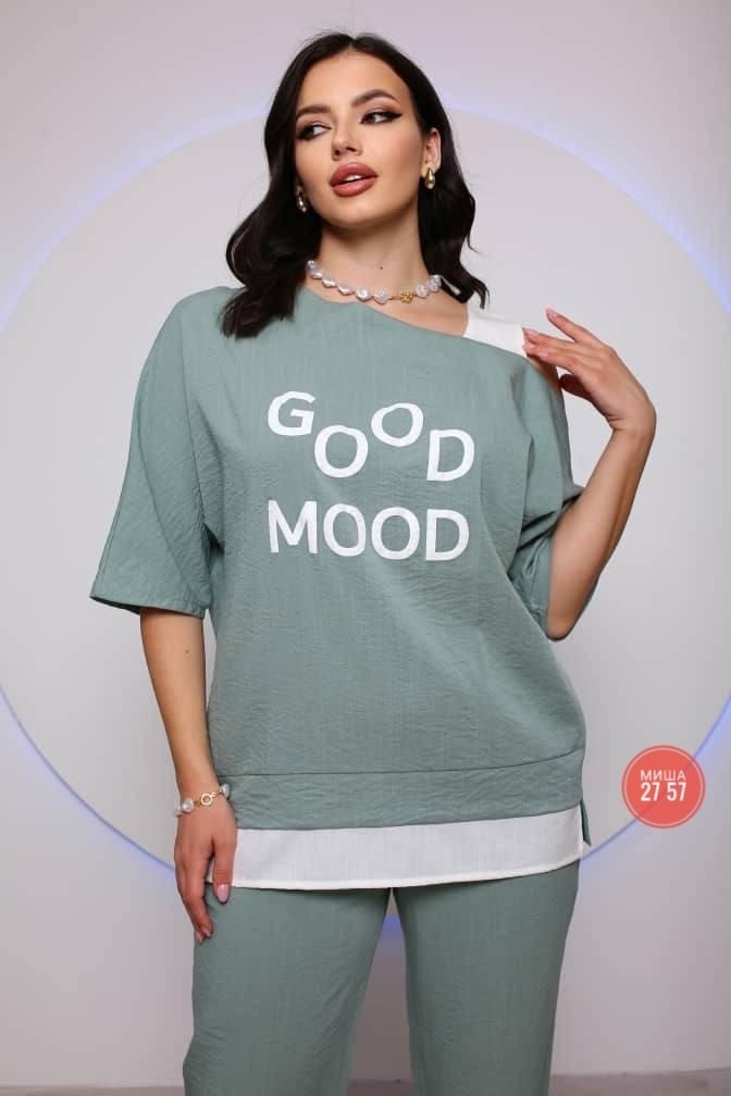 костюм трикотажный,костюм трикотажный женский,костюм с брюками,женские костюмы,брючный комплект liona style 833 пепельно-зеленый