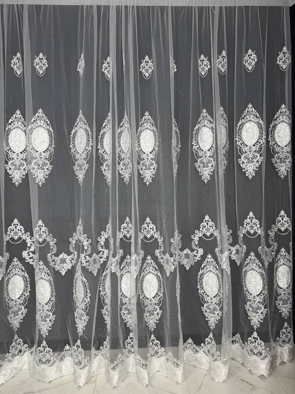 тюль с вышивкой,тюль сетка-вышивка белый 300 x 270 см,тюль со стразами,тюль,тюль-сетка с вышивкой