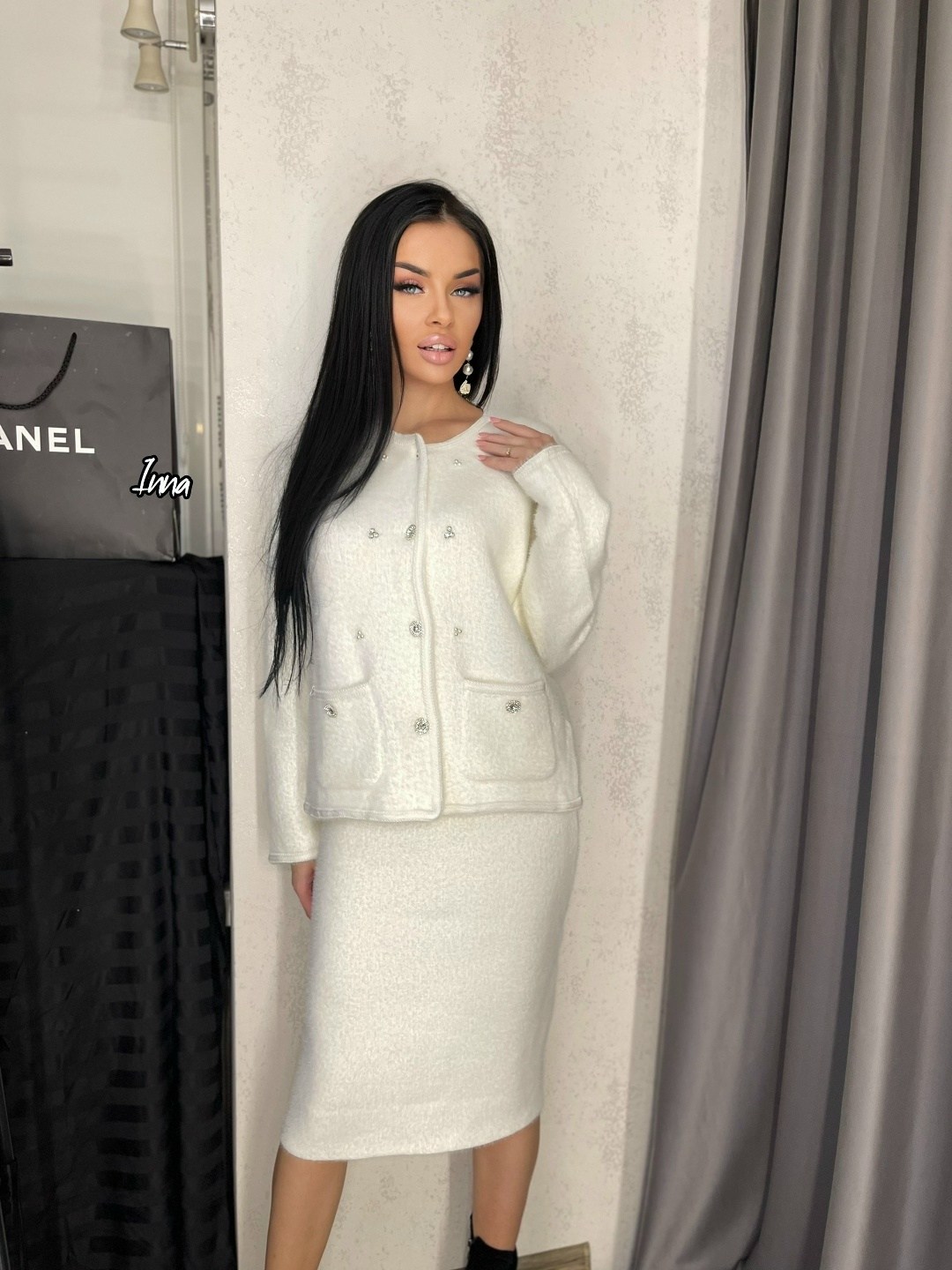 твидовый костюм,костюм женский,костюм твидовый с юбкой beglow,костюм твидовый с юбкой,костюм твидовый с юбкой beglow цвет черный