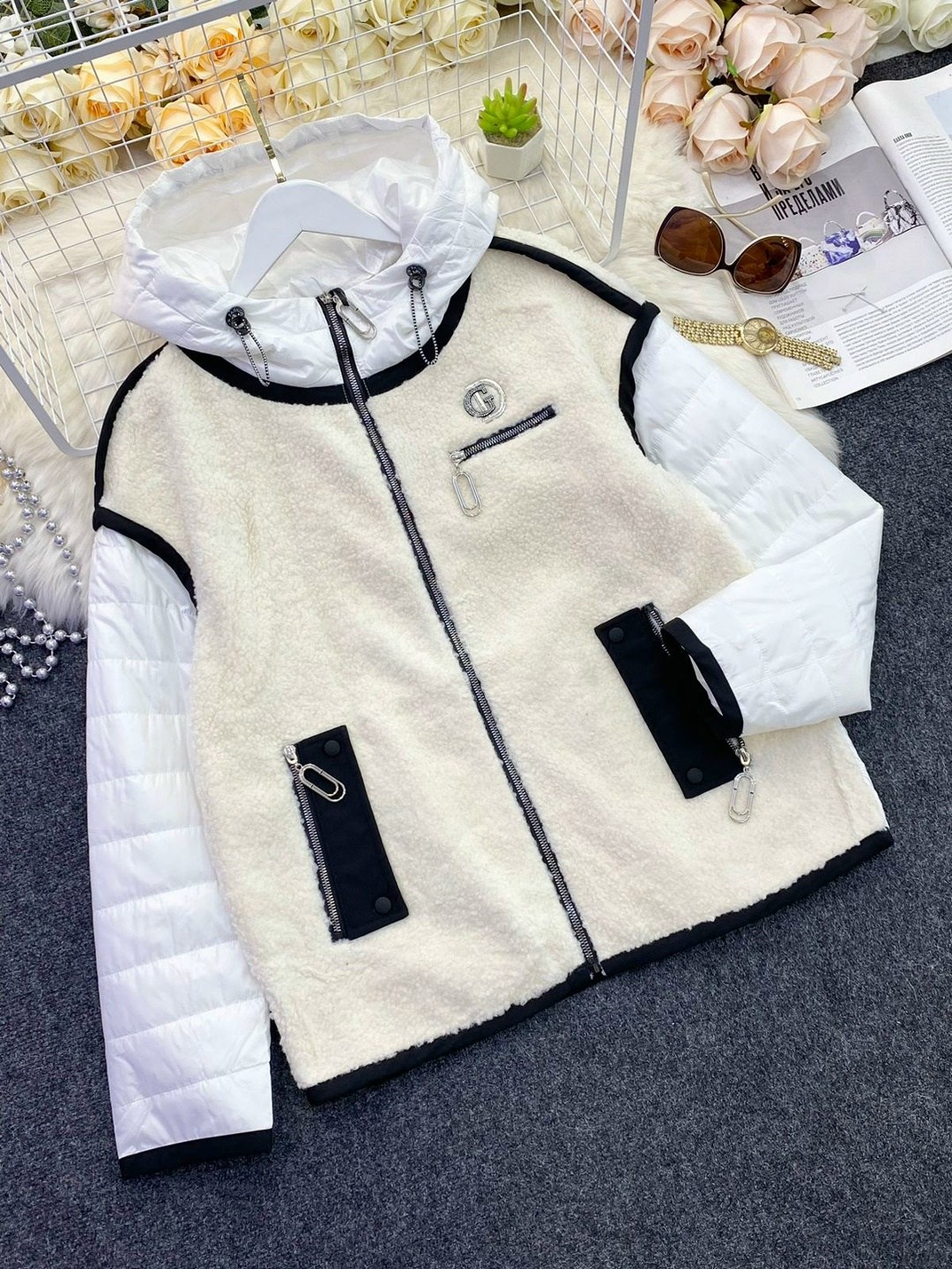 куртка комбинированная,женская куртка,стильная куртка,демисезонная куртка,куртка