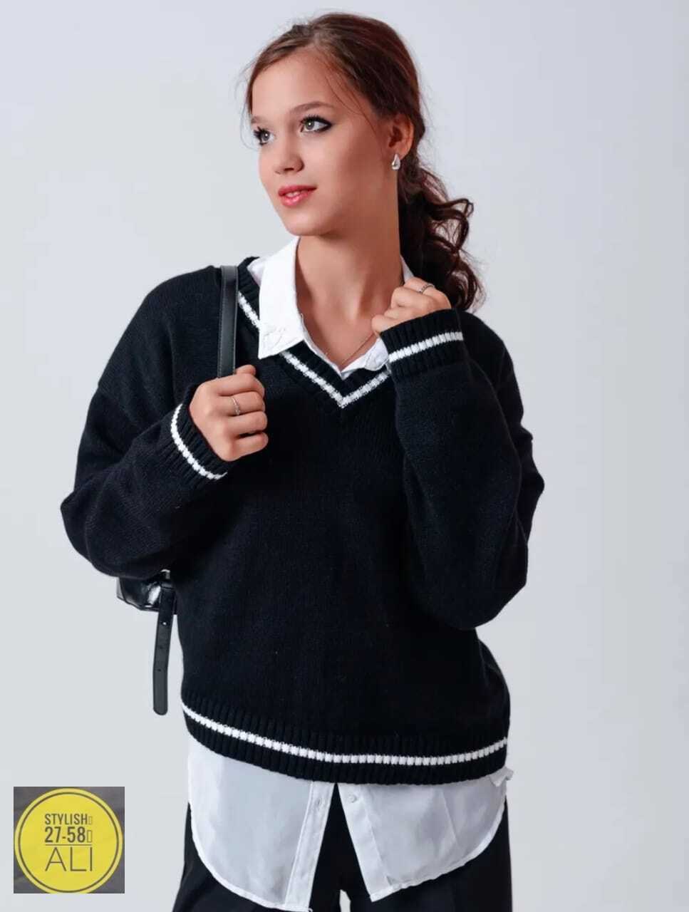 джемпер женский,джемпер romgil тз887ш темно-синий, молочный,модный женский свитер,джемпер пуловер,женская кофта