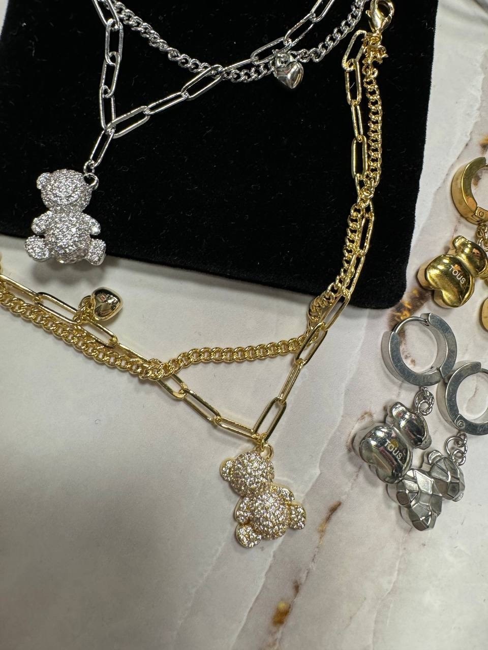 подвеска мишка,подвеска двойная с мишками,ожерелье с подвесками,тоус ювелирные украшения мишки,цепочки