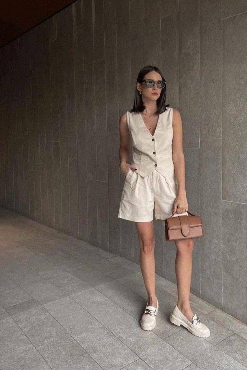костюм с шортами и жилеткой,женский льняной костюм с шортами,льняной костюм с шортами,костюм женский с шортами,костюм женский летний с шортами двойка