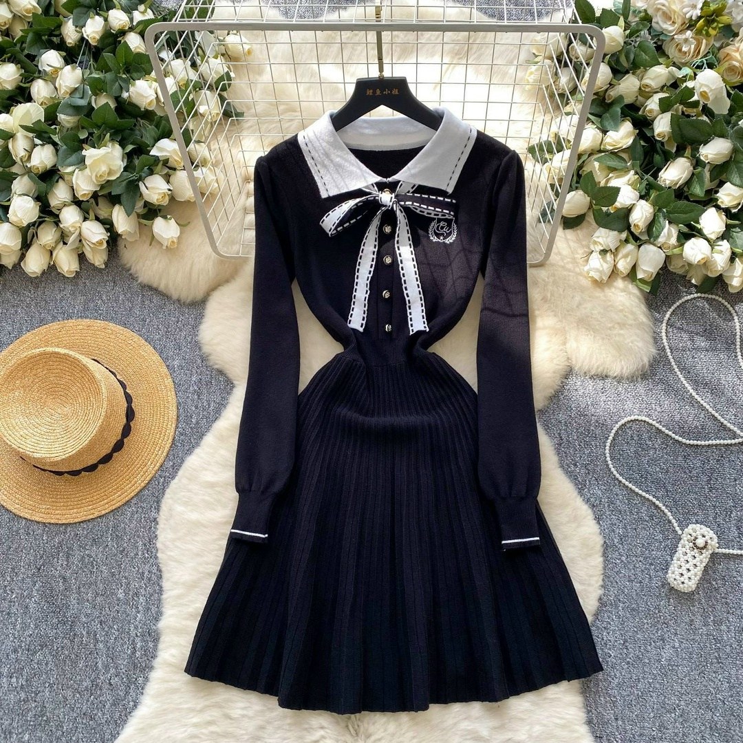 платье с бантом,повседневные платья,платье с воротником,вязаные платья,платье для девочек