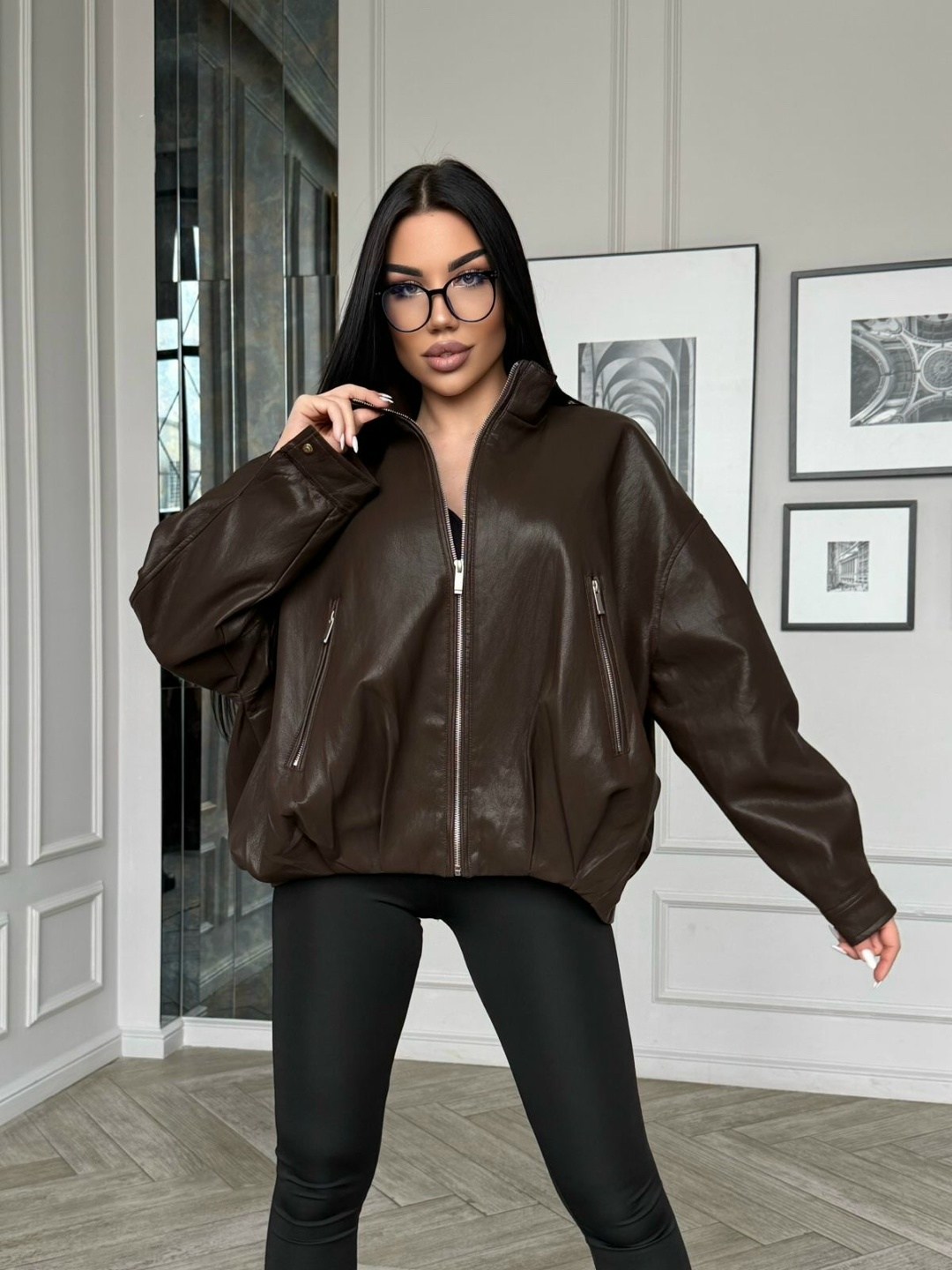 куртка бомбер из экокожи emberens,куртка бомбер,женская кожаная куртка,куртка бомбер женская,куртка бомбер из экокожи emberens цвет коричневый
