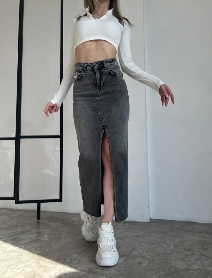 юбка джинсовая длинная с разрезом спереди niange,юбка джинсовая длинная с разрезом,длинная джинсовая юбка с разрезом спереди,юбка джинсовая длинная,юбка джинсовая