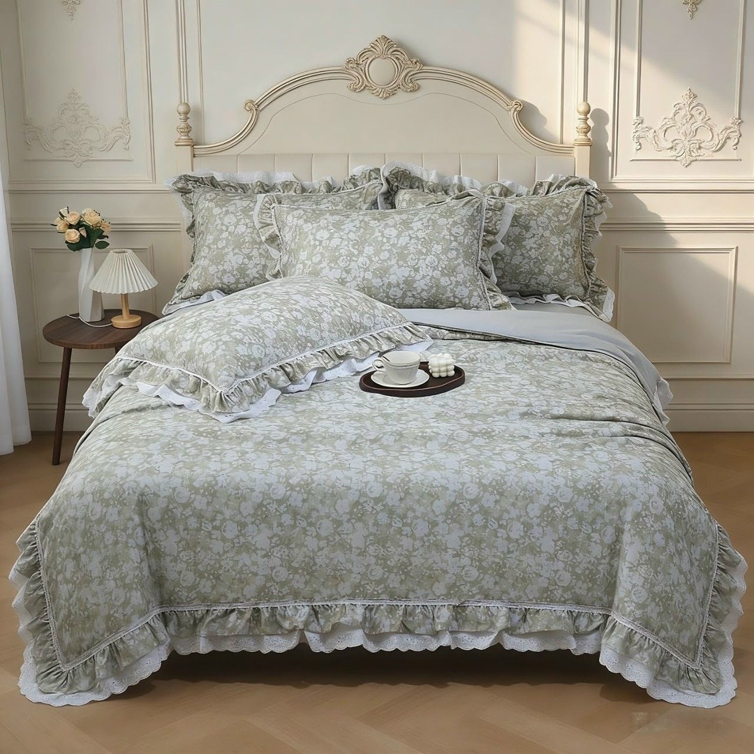 комплект постельного белья,покрывало с оборками,покрывало для кровати,покрывало с кружевом,покрывала