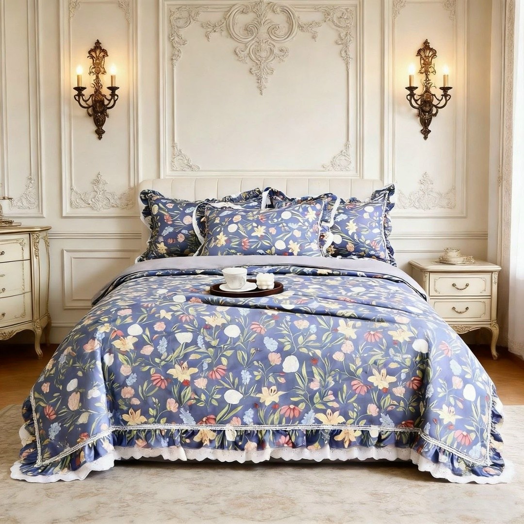 комплект постельного белья,покрывало с оборками,покрывало для кровати,покрывало с кружевом,покрывала