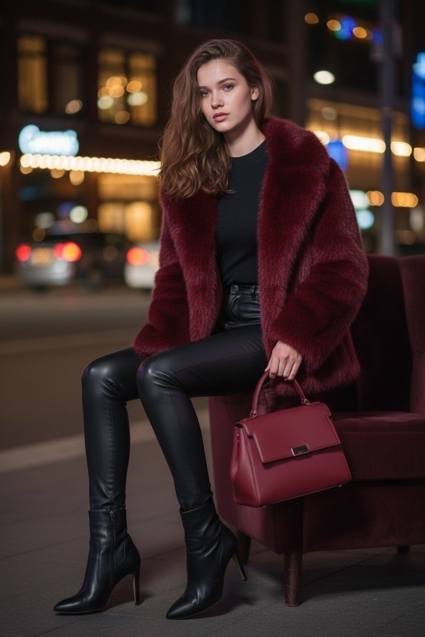 зимняя новая бордовая пушистая куртка из искусственного меха для женщин,бордовая куртка с воротником из искусственного меха gini london,пальто шуба,шуба бордовая,девушка в шубе бордовой