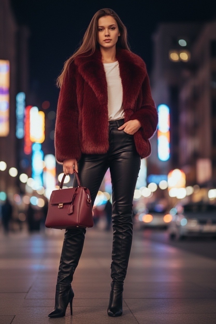 зимняя новая бордовая пушистая куртка из искусственного меха для женщин,бордовая куртка с воротником из искусственного меха gini london,пальто шуба,шуба бордовая,девушка в шубе бордовой