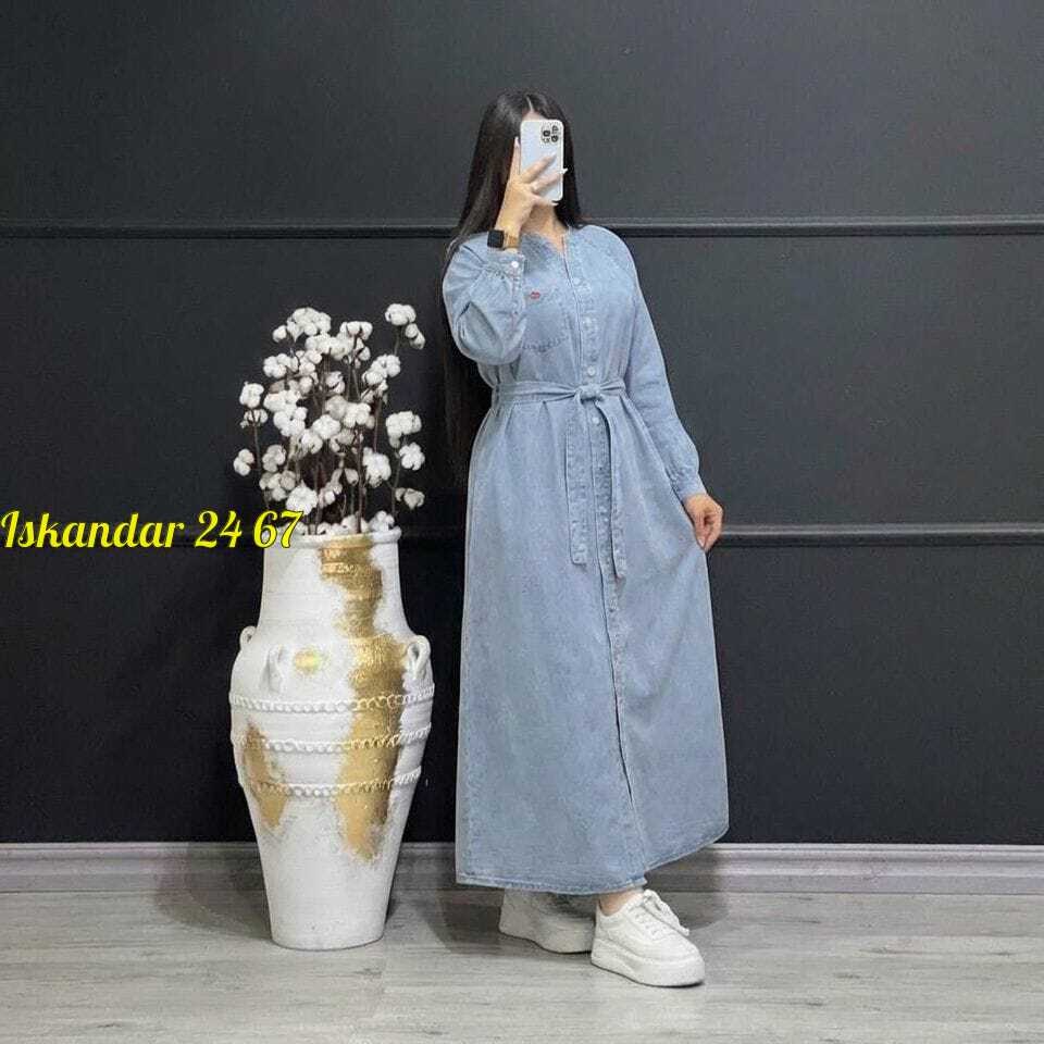 платье рубашка джинсовое длинное офисное макси в пол aisha collection,джинсовое платье длинное,джинсовое платье,джинсовое платье-рубашка длины миди,стильное джинсовое платье