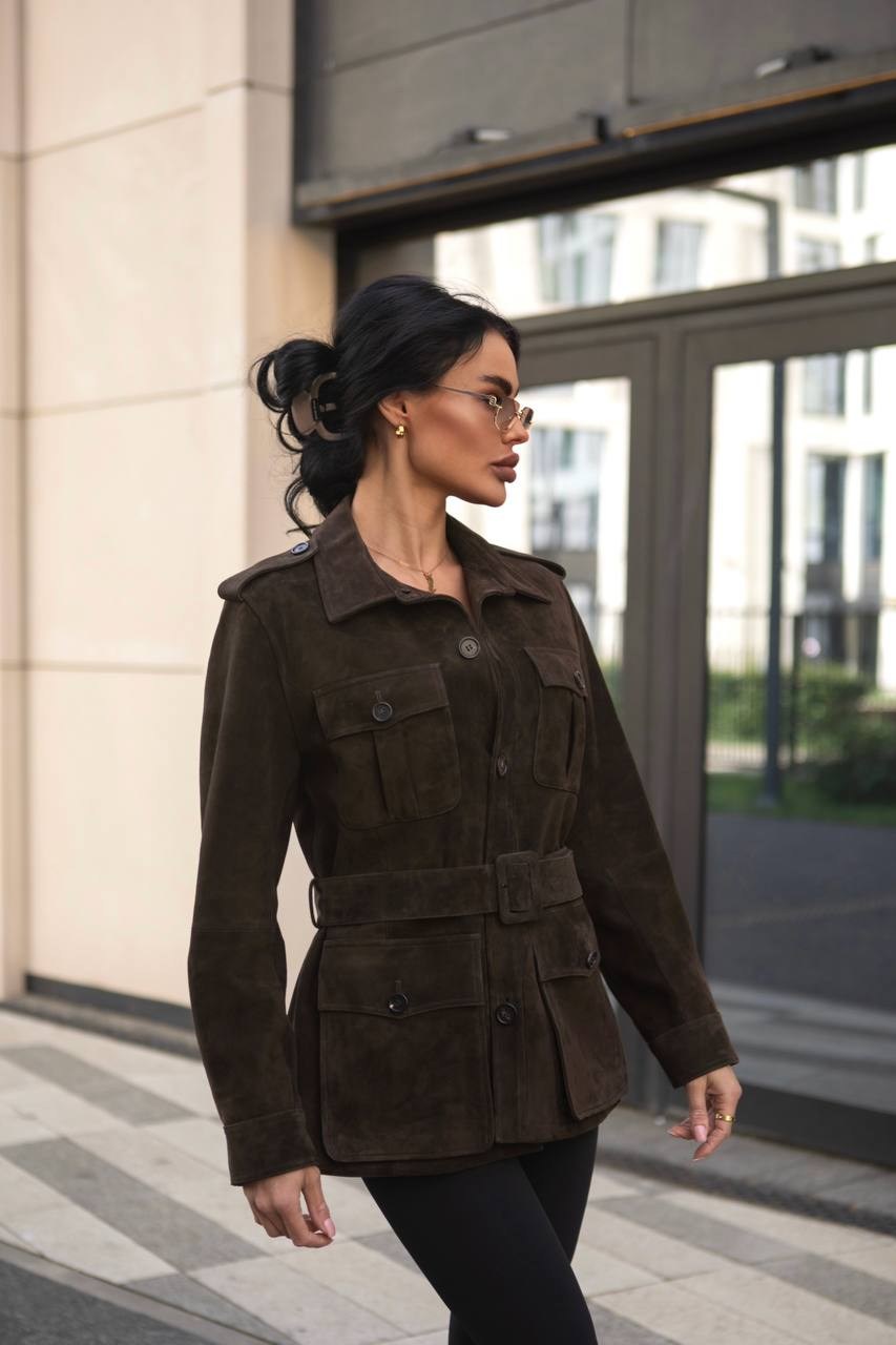 замшевая куртка,куртка замшевая женская,стильная куртка,замшевая куртка сафари,коричневая куртка