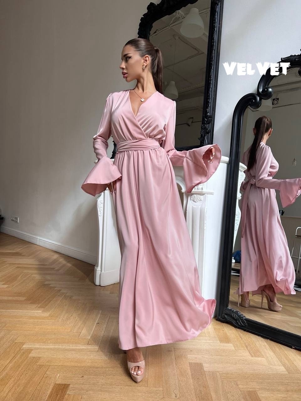 длинное платье с рукавами,атласные платья,длинное платье,платье,шелковое платье в пол