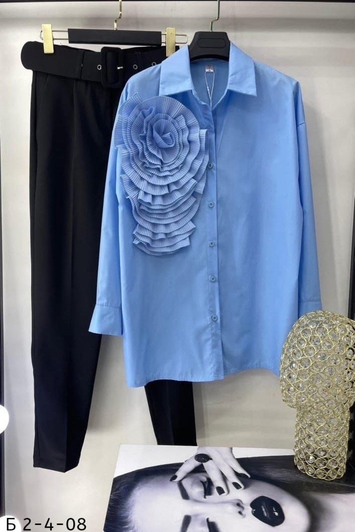 рубашка женская,рубашка повседневная,рубашка с объемным цветком,блузка модная,элегантная рубашка