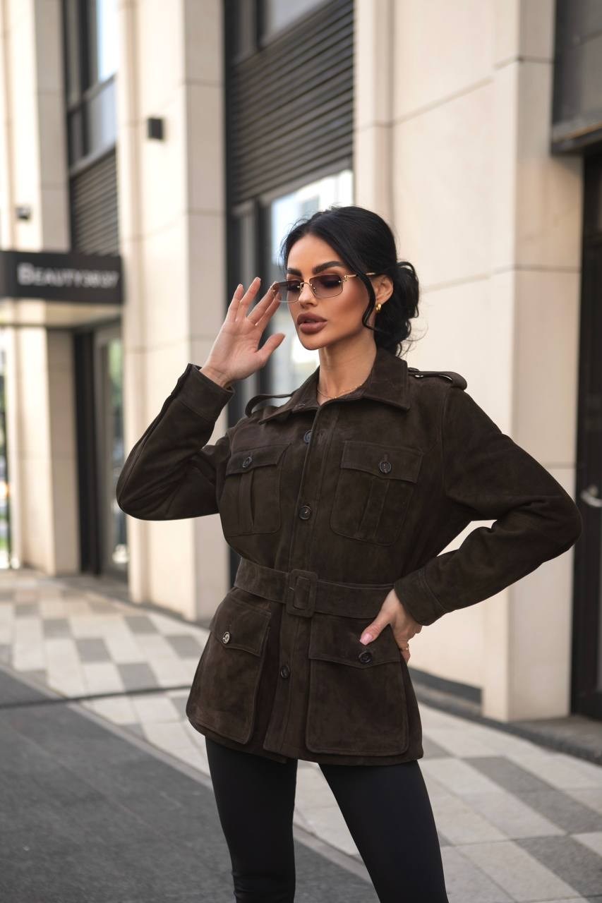 замшевая куртка,куртка замшевая женская,стильная куртка,замшевая куртка сафари,коричневая куртка