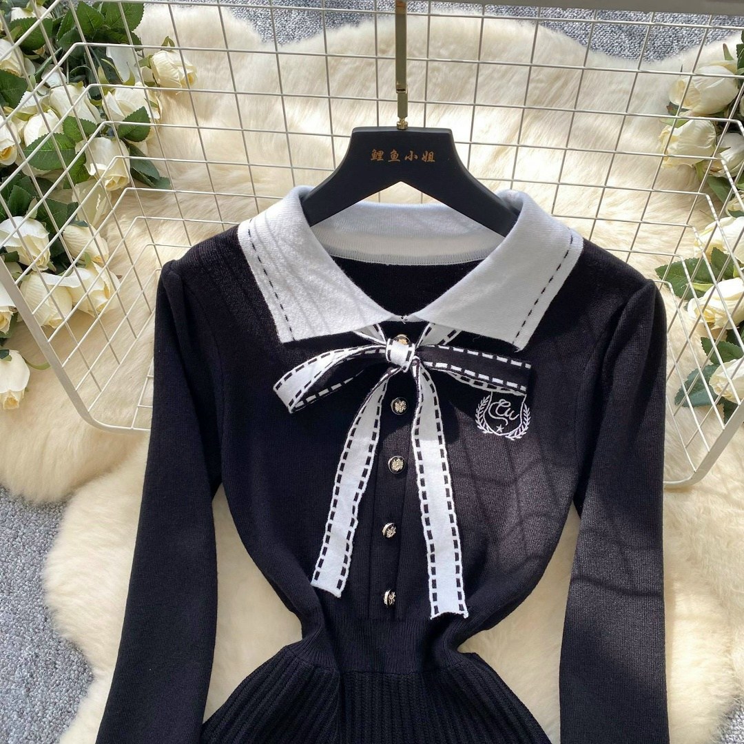 платье с бантом,повседневные платья,платье с воротником,вязаные платья,платье для девочек