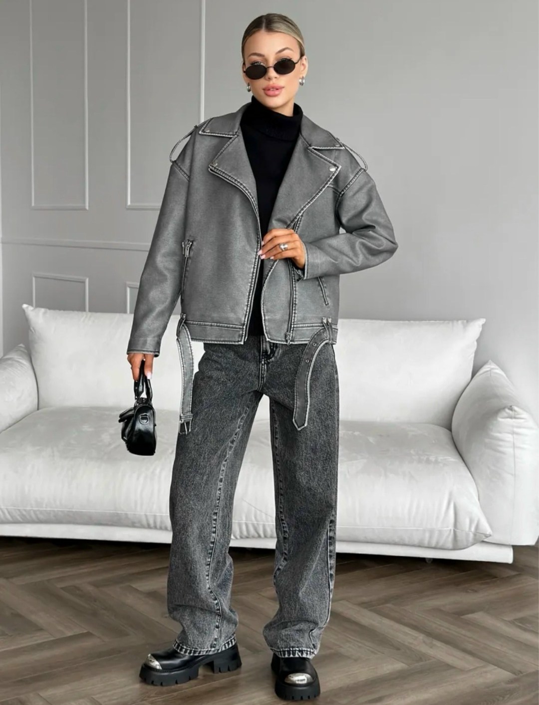 косуха винтажная куртка кожаная oversize серая monyken,косуха куртка,серая косуха оверсайз,женская кожаная куртка косуха оверсайз,косуха оверсайз демисезонная c&h style